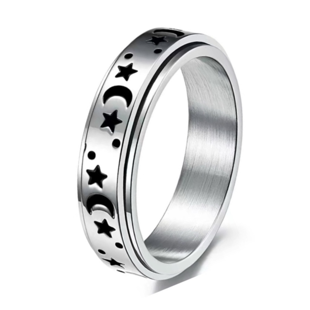 Stainless Steel Celestial Fidget Spinner Ring Star Moon Band